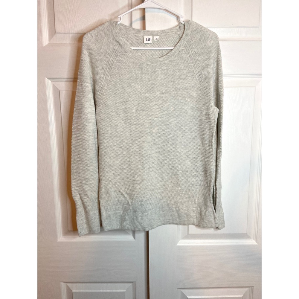 Gap Gray Textured Knit Raglan Sleeve Crew Neck Pullover Sweater